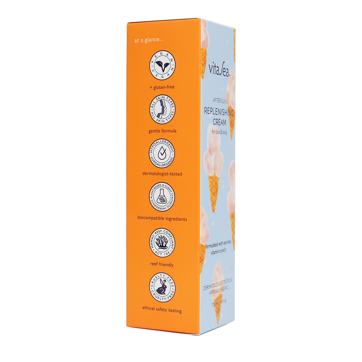 Side of carton for After Sun Replenishing Cream